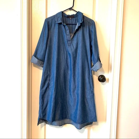 LUXOLOGY Chambray Collared Shirt Dress—SZ. 10 - Picture 6 of 11